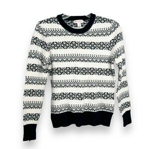 Brooks Brothers Women Black & White Crew Neck Fair Isle Lambswool Sweater Size S